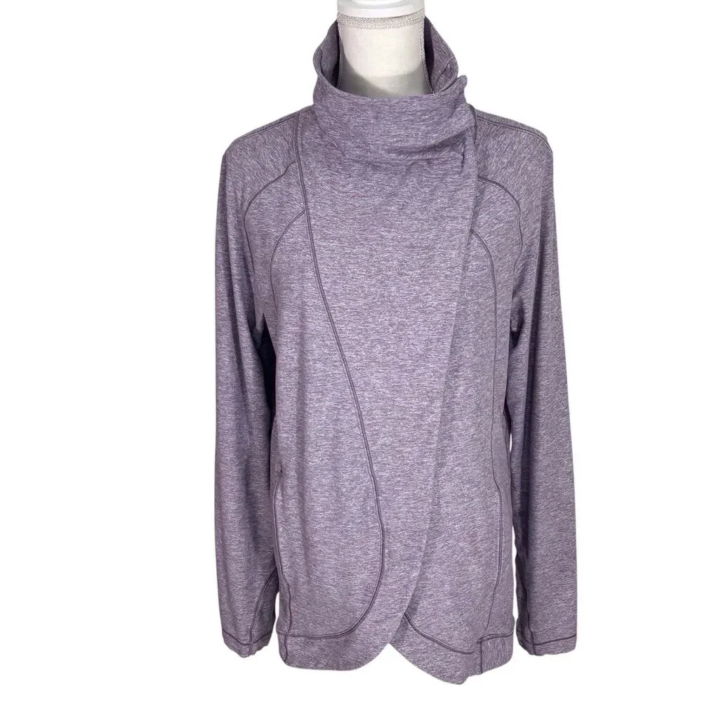 Lululemon Rulu Rally Wrap Active Cardigan Womens 10 Purple Snap Cowl Neck